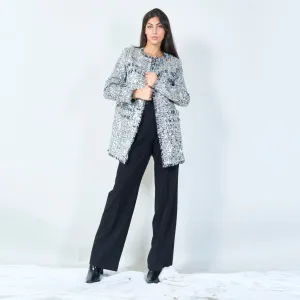 Sequined tweed jacket with front pockets wholesale