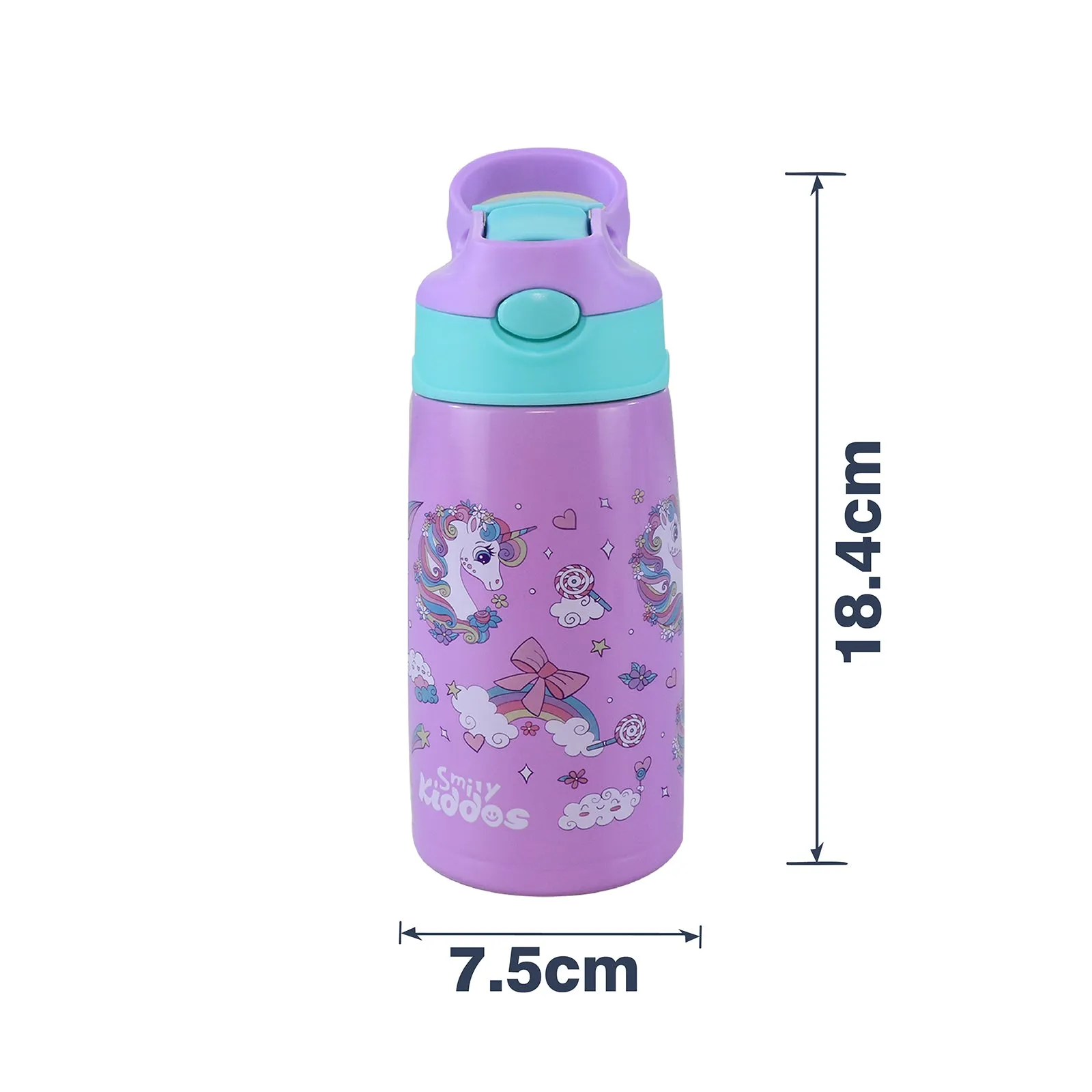 Smily Kiddos Insulated Water Bottle 450ml - Unicorn Theme Purple