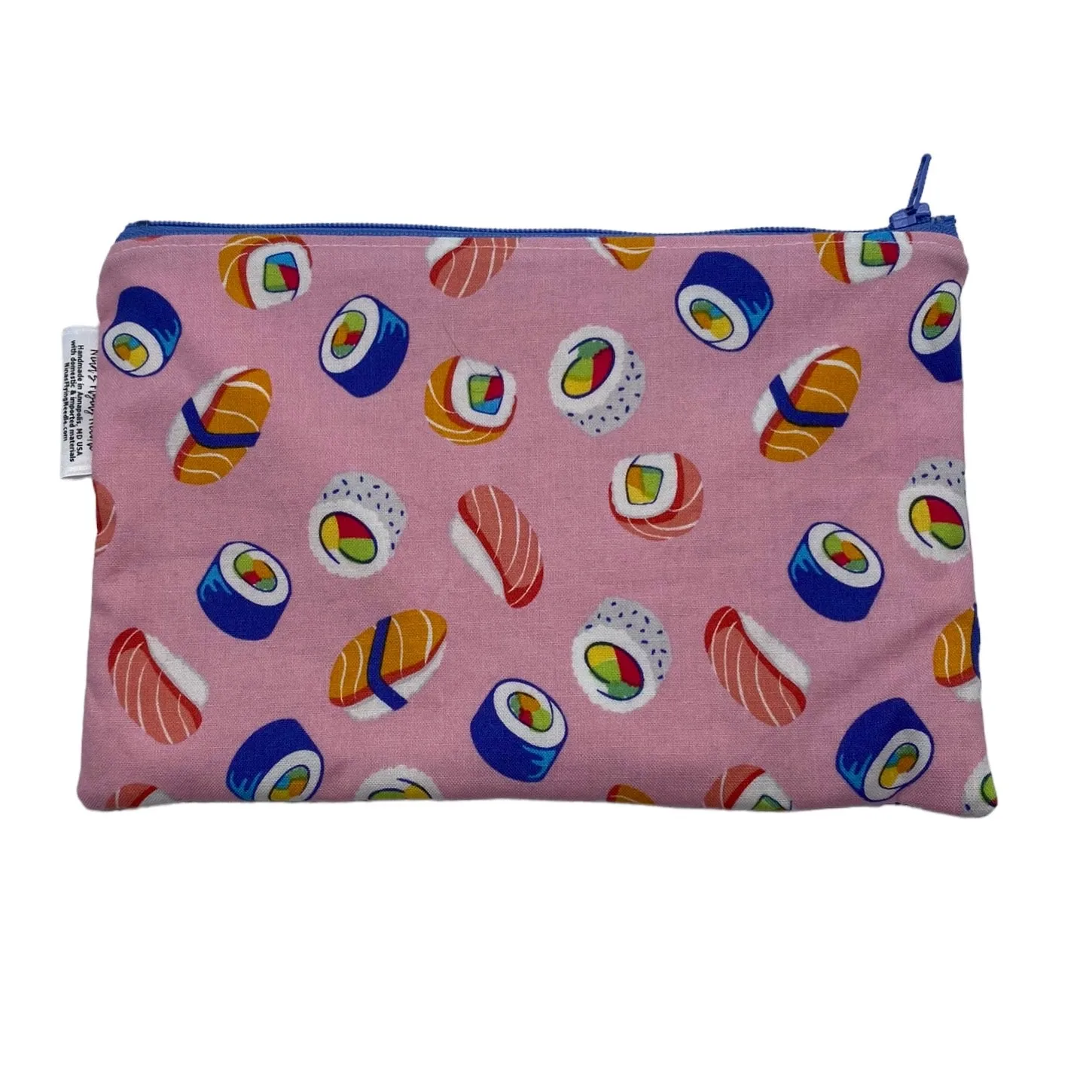 Snack Sized Reusable Zippered Bag Sushi on Pink