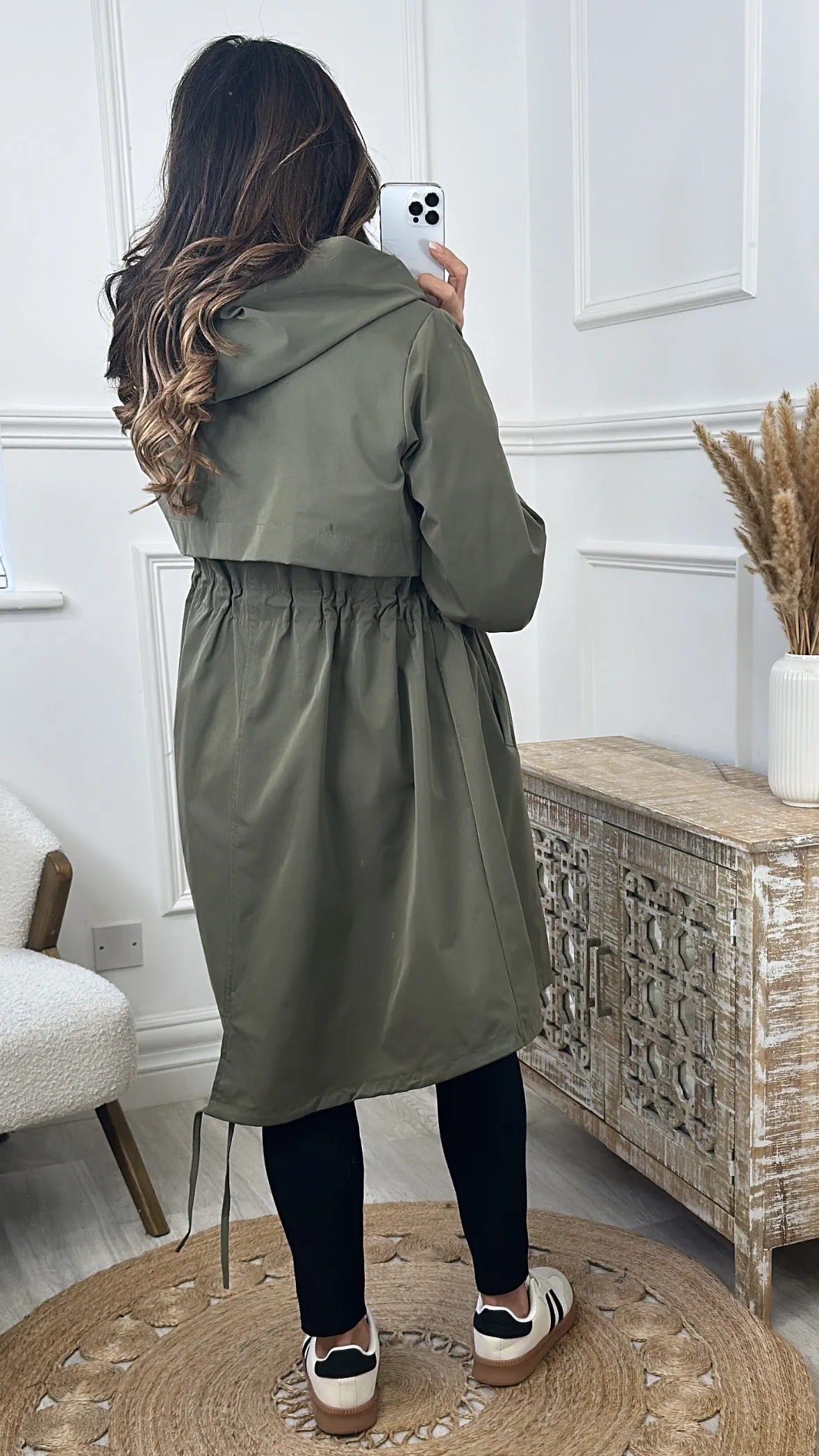 Suzie Khaki Drawstring Trench Jacket