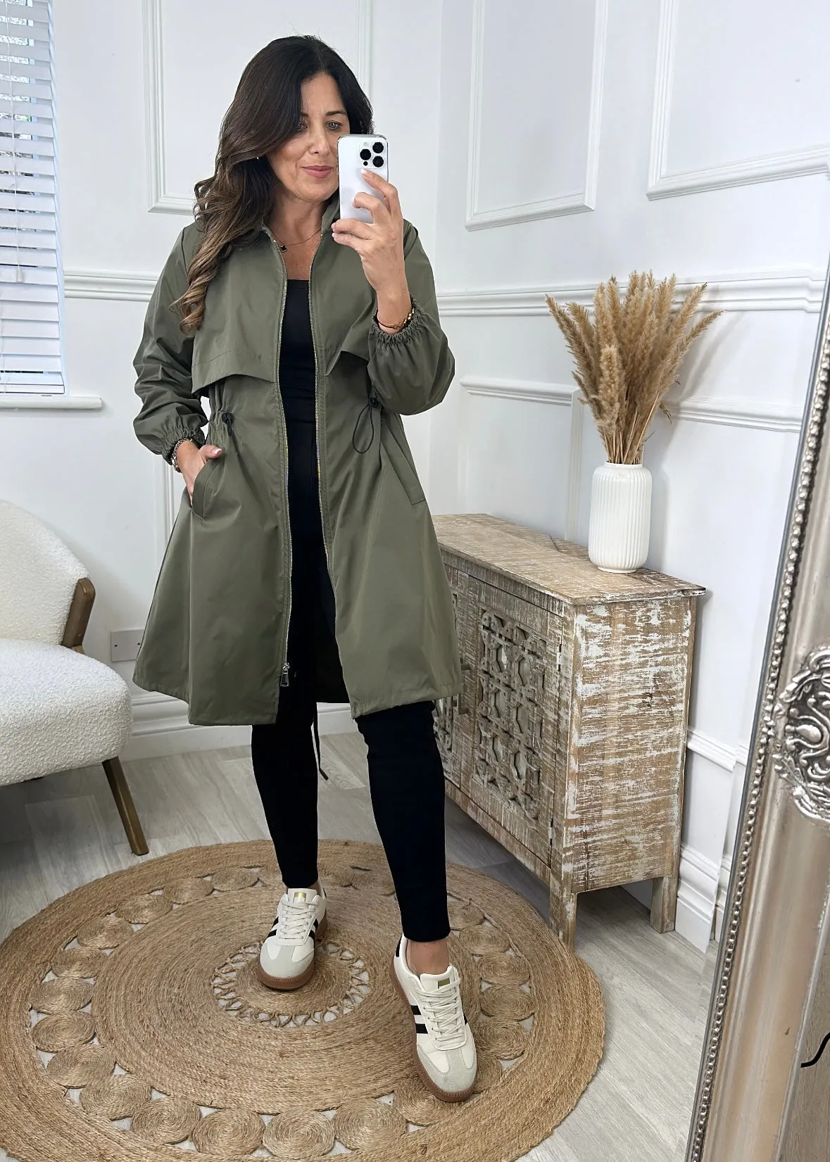 Suzie Khaki Drawstring Trench Jacket