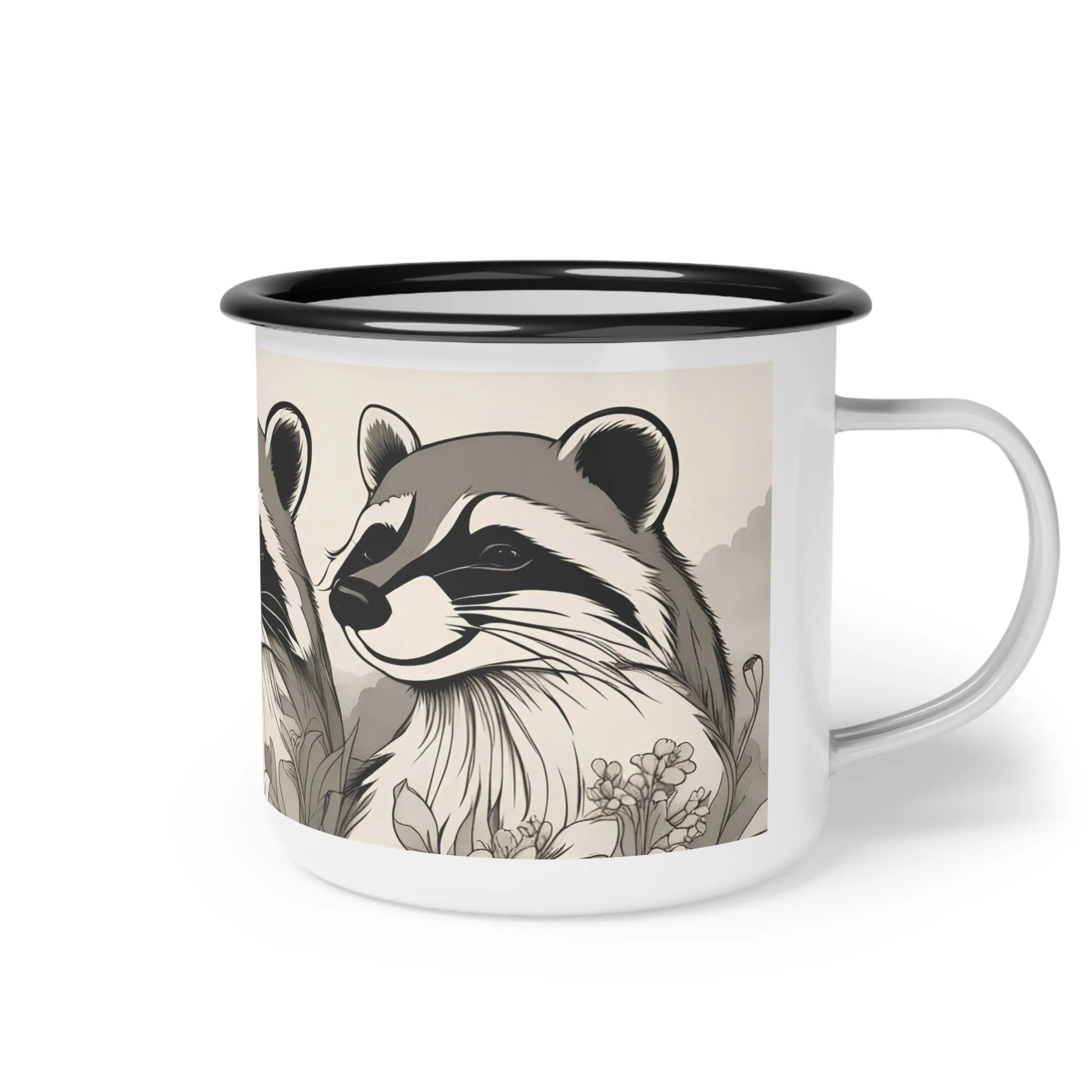 Three Raccoons, Enamel Camping Mug for Coffee, Tea, Cocoa, or Cereal - 12oz