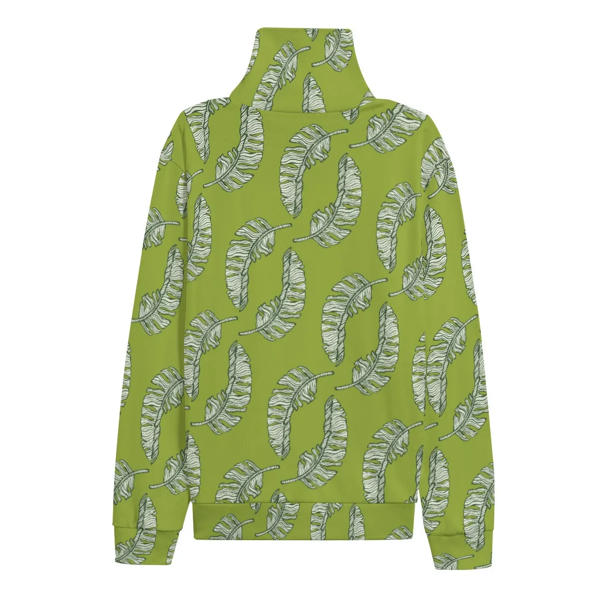 Unisex Tropical Print Turtleneck | Banana Leaf Knit Sweater | Designer Green Pullover| Light Knit Sweater