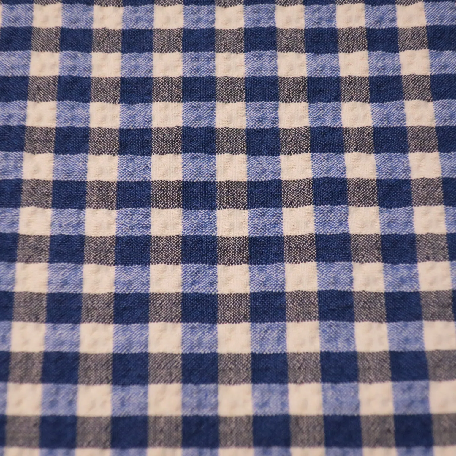 White and Blue Check Seersucker Cotton Ariston Fabric