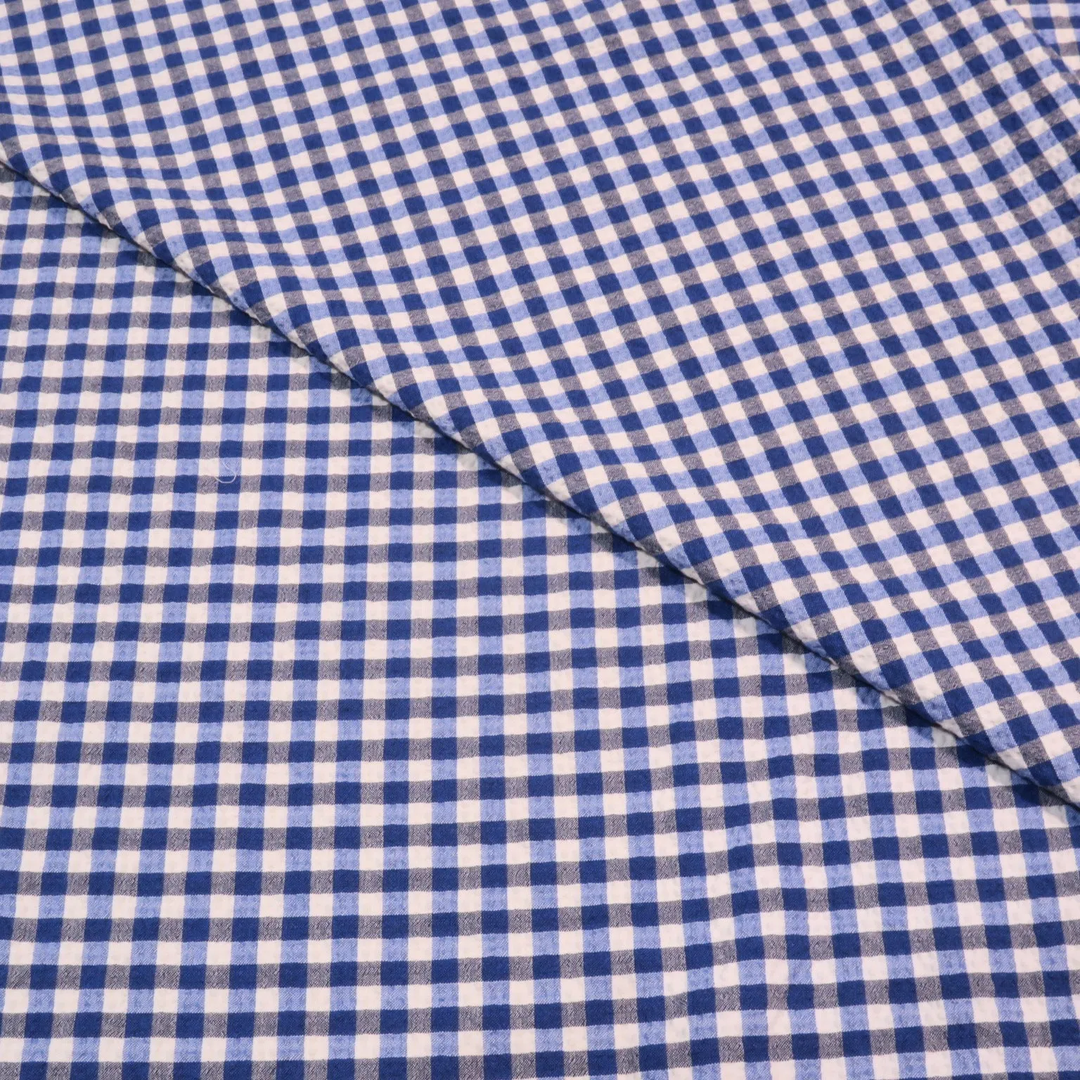 White and Blue Check Seersucker Cotton Ariston Fabric