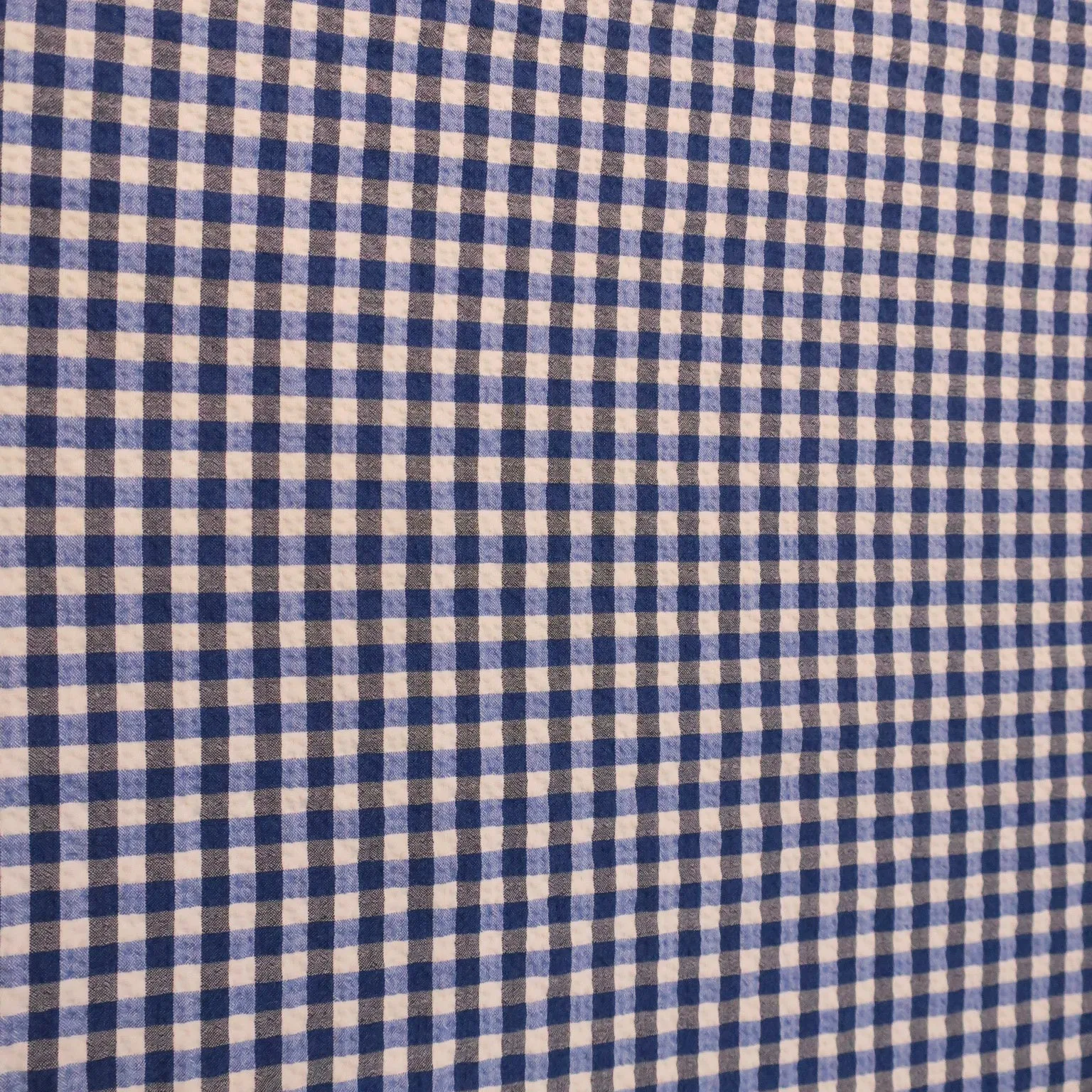 White and Blue Check Seersucker Cotton Ariston Fabric