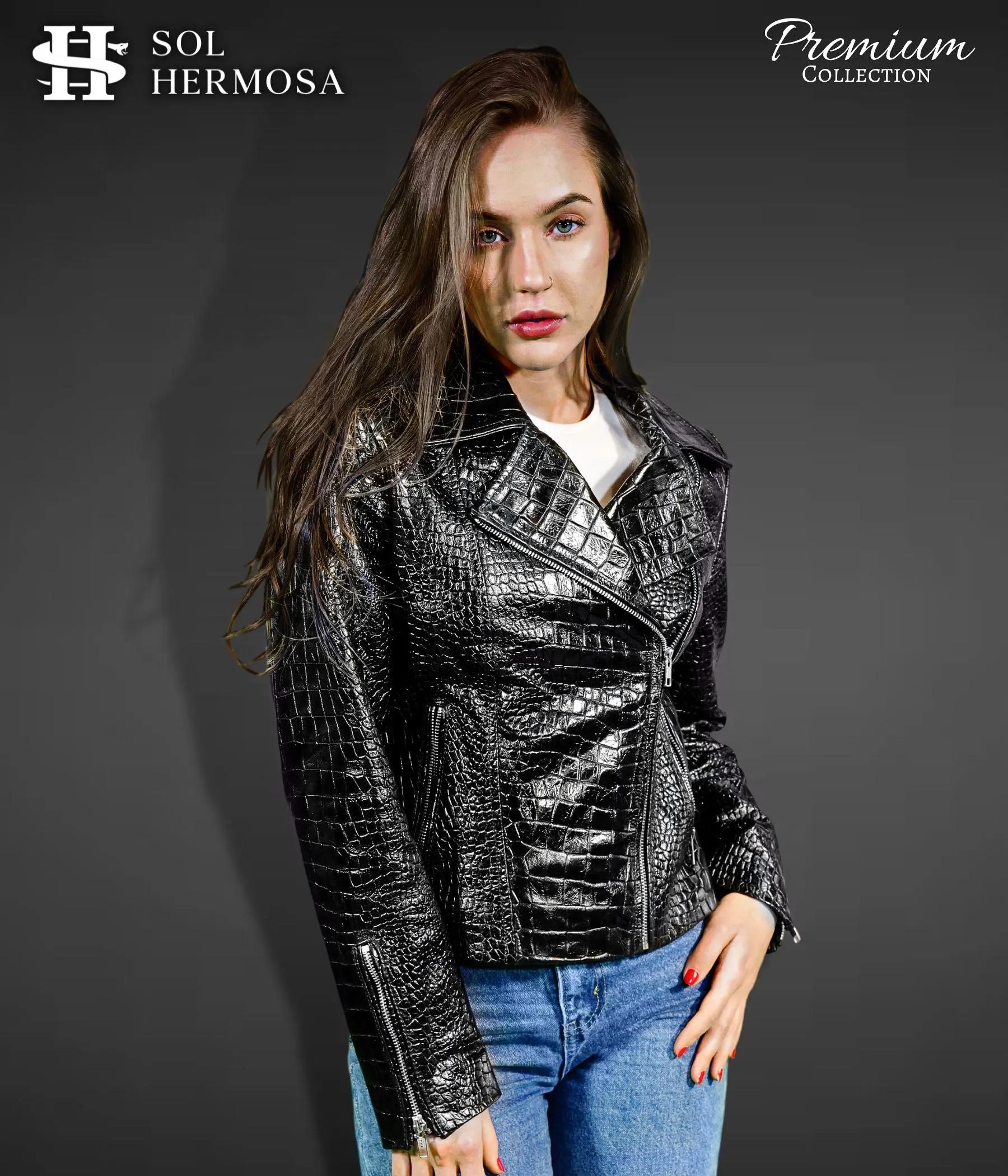 Women's Crocodile Leather Jacket - Athena